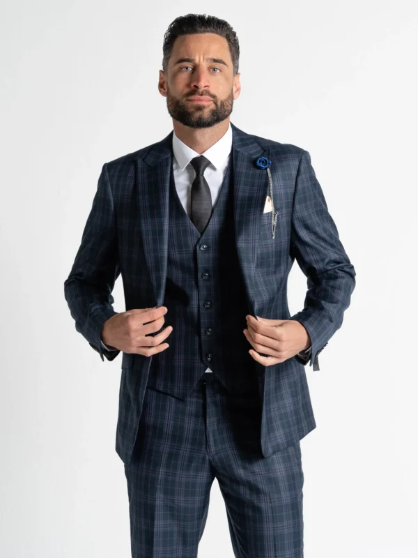 Charles - Navy Blue with Black and Lilac Checks 15 Charles - Navy Blue with Black and Lilac Checks
