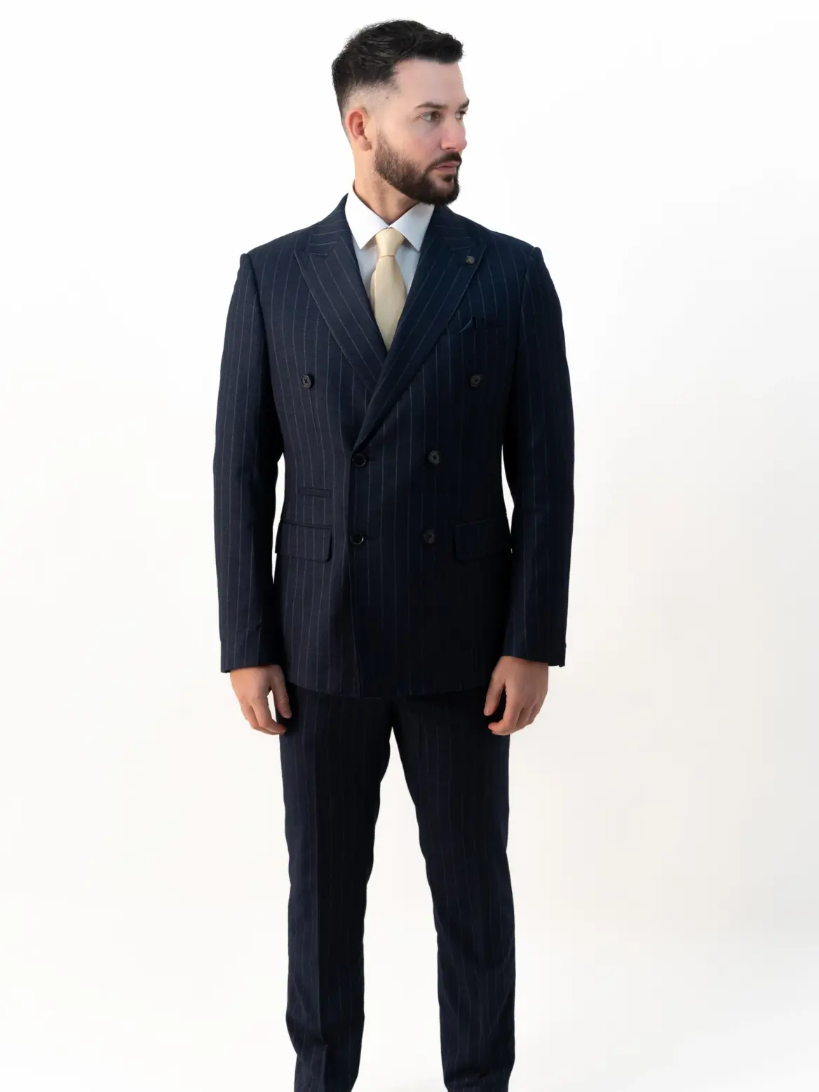 Connor - Navy Pinstripe Double Breasted Two Piece Suit