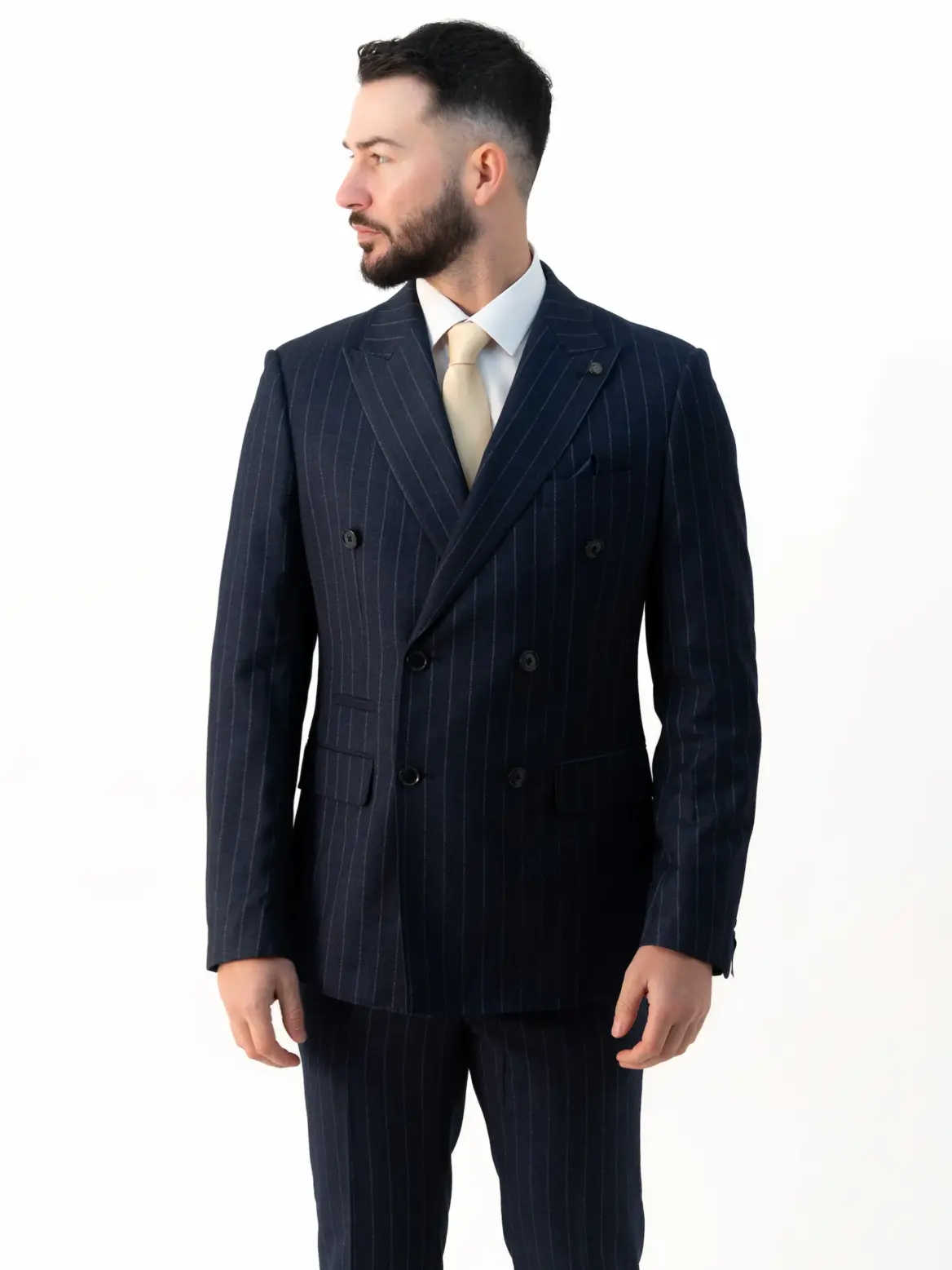Connor - Navy Pinstripe Double Breasted Two Piece Suit - Image 2