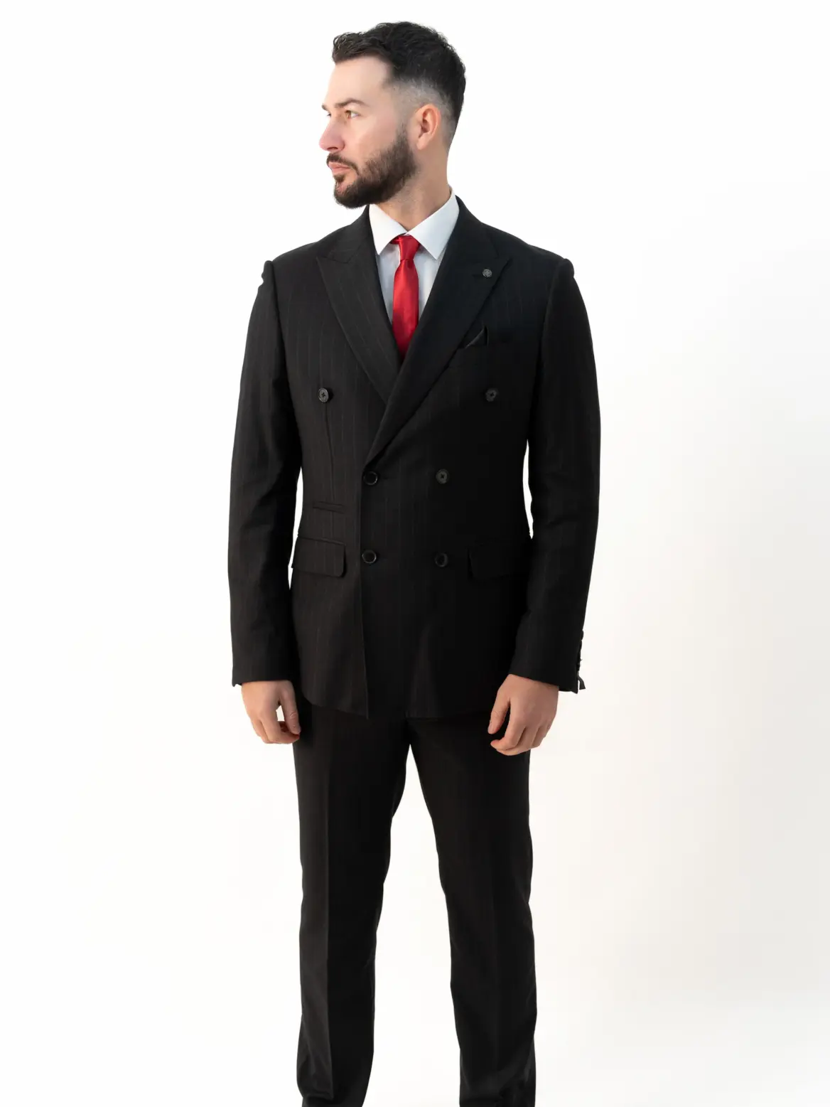 Connor - Black Pinstripe Double Breasted Two Piece Suit