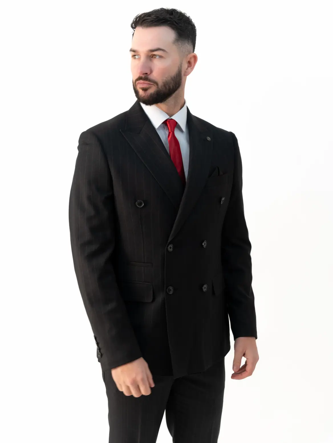 Connor - Black Pinstripe Double Breasted Two Piece Suit - Image 2