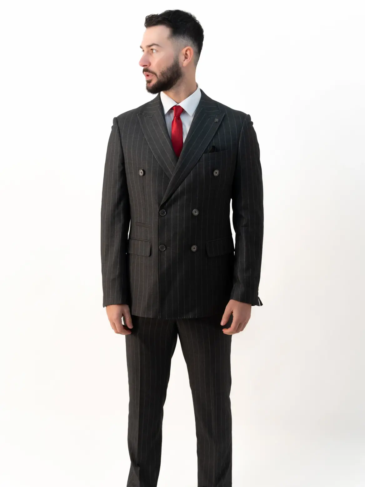 Connor - Grey Pinstripe Double Breasted Two Piece Suit