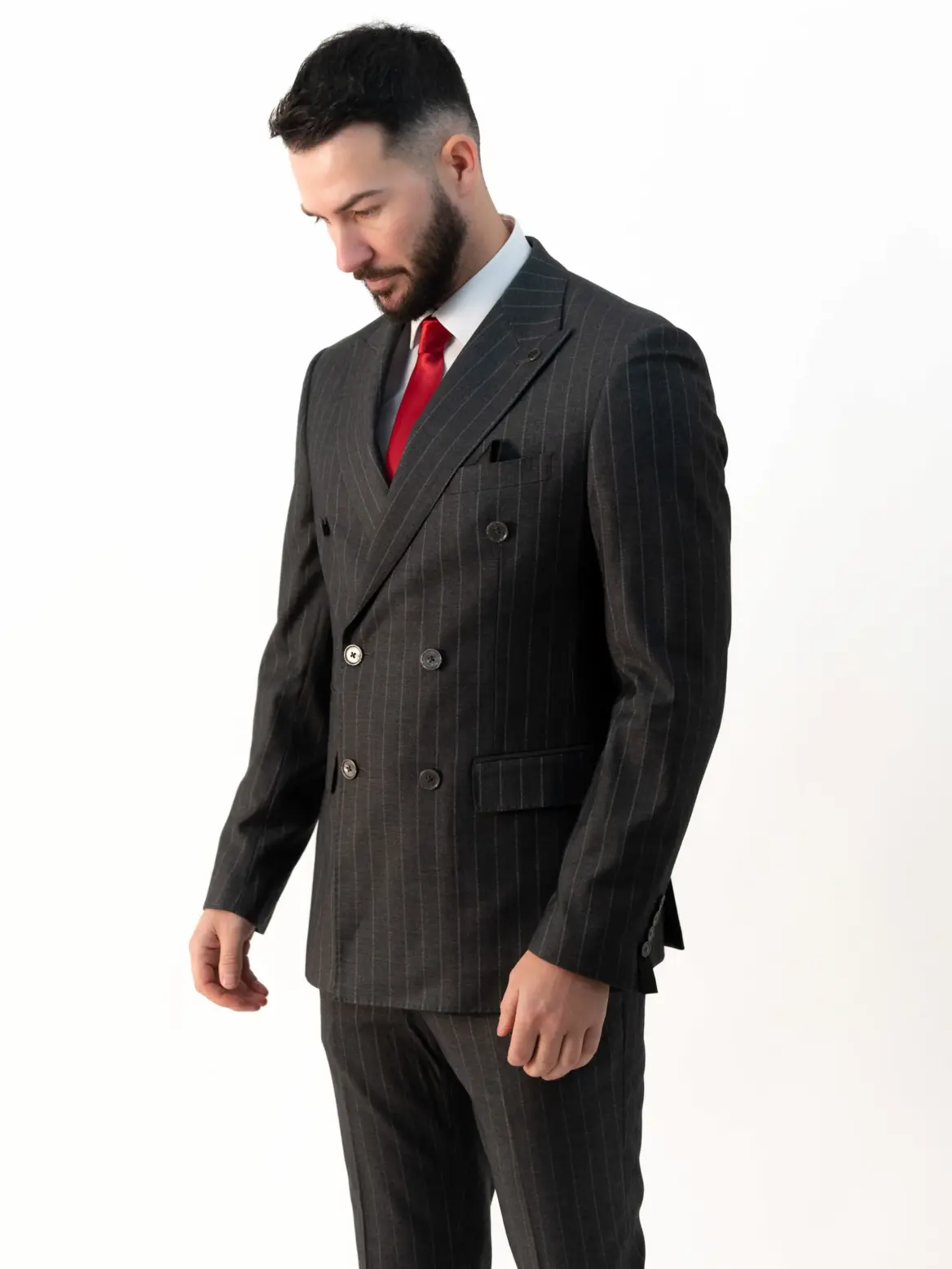 Connor - Grey Pinstripe Double Breasted Two Piece Suit - Image 3