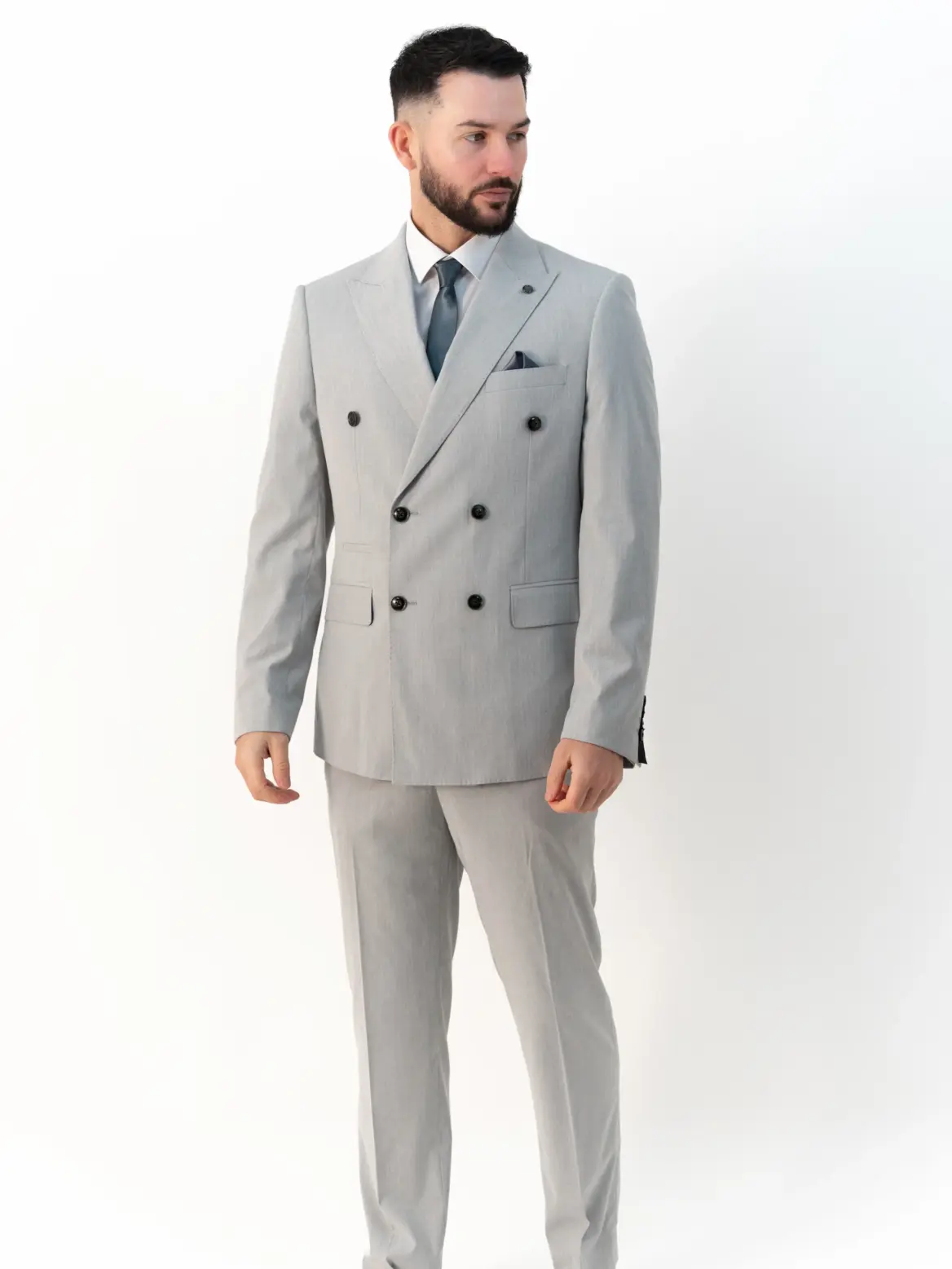 Issa - Silver Double Breasted Two Piece Suit