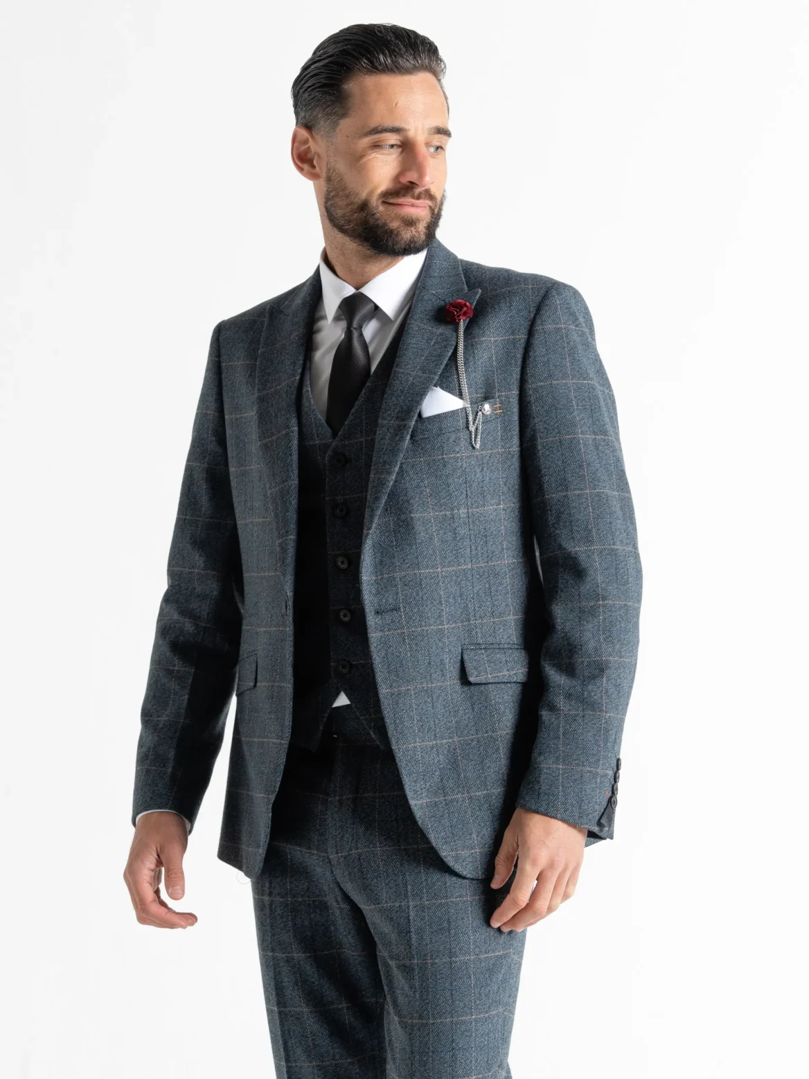 Kensington - Blue Tweed With Orange Checks - Image 2