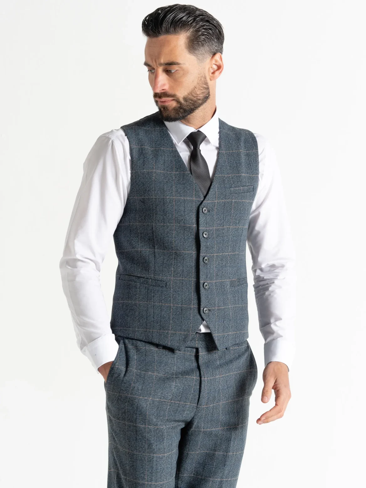 Kensington - Blue Tweed With Orange Checks - Image 6