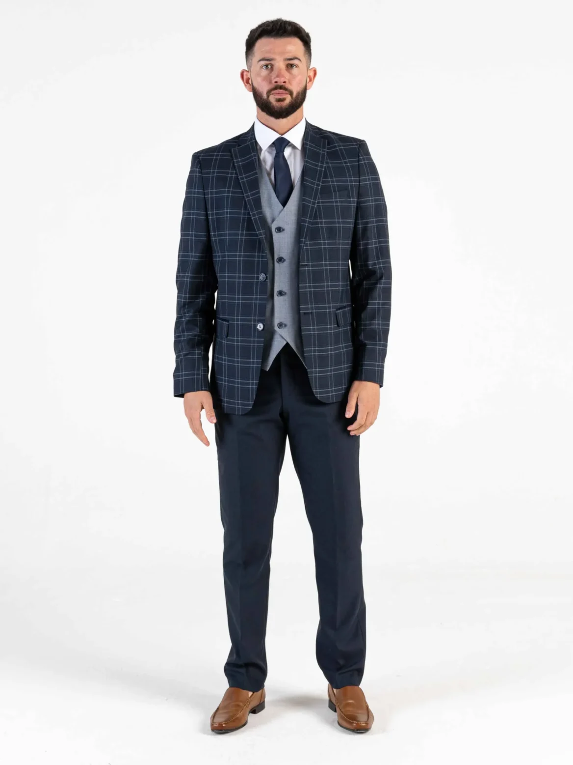 Angelo - Navy Checks Three Piece Suit