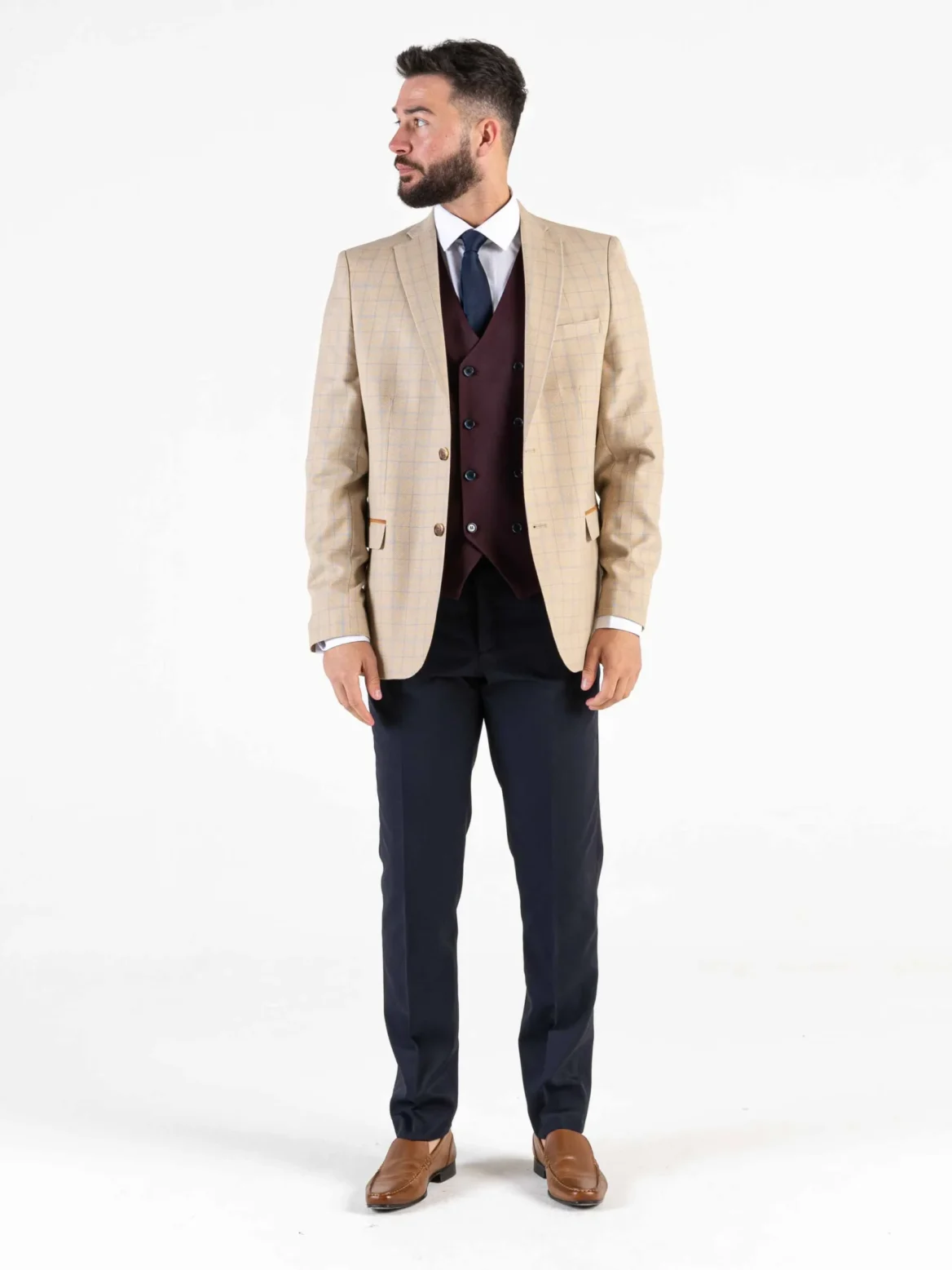 Angelo - Combi Beige Checks Three Piece Suit