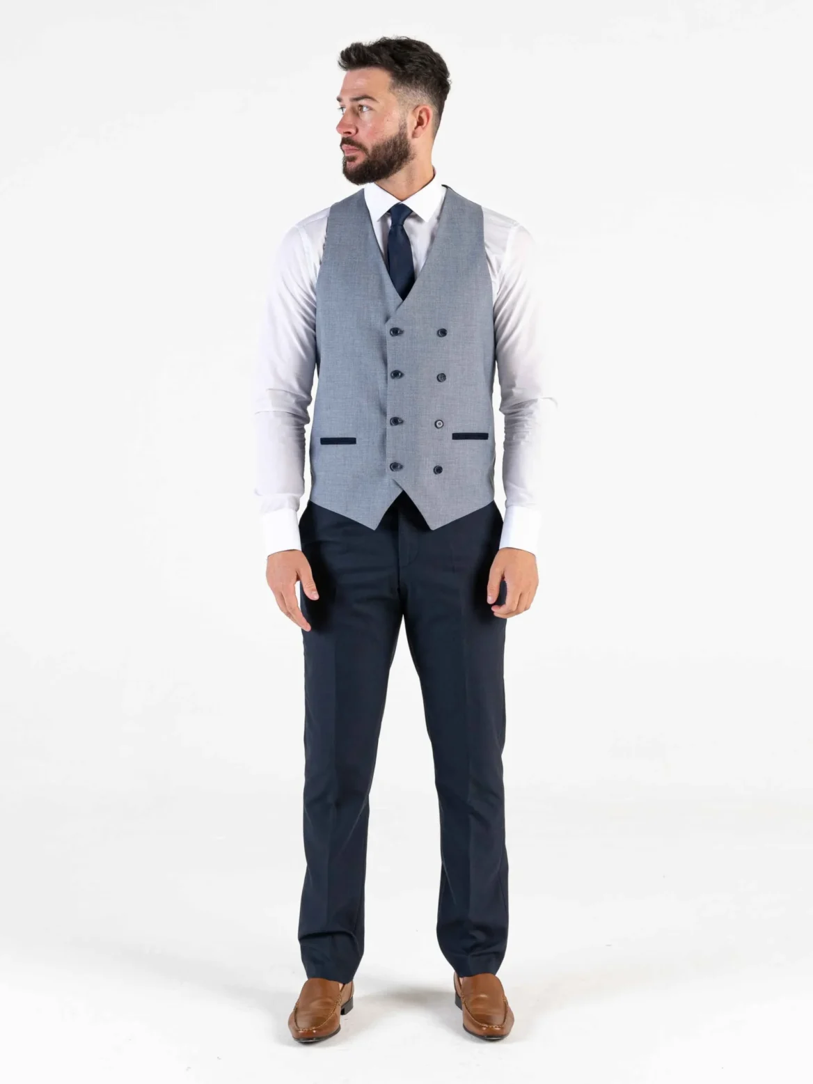 Angelo - Navy Checks Three Piece Suit - Image 9