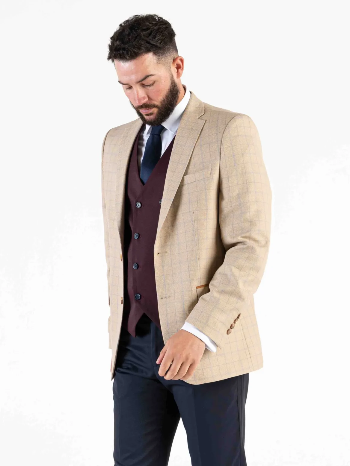 Angelo - Combi Beige Checks Three Piece Suit - Image 9